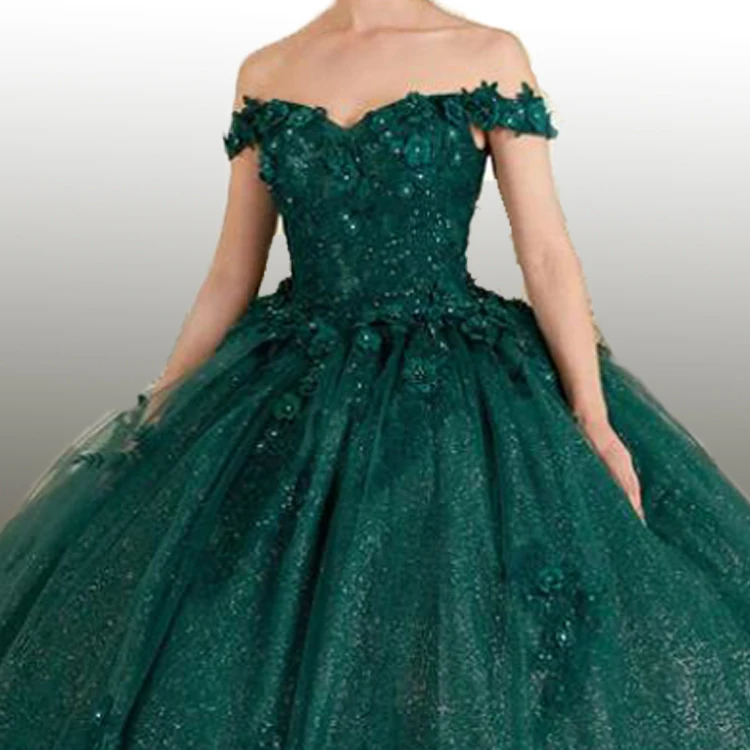 Lilac emerald factory wholesale embroidery sweet 16 quinceanera off shoulder ball gown  for girls 2023