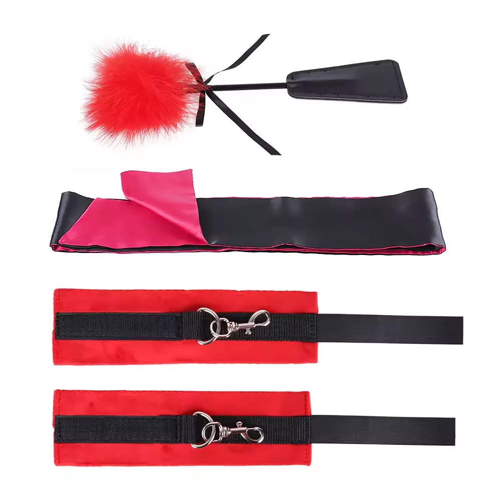 Wiseu Sex Bondage BDSM Kit bed Restraints Set Sex Toys with Hand & Ankle Cuff Bondage Collection & Blindfold & Tickler