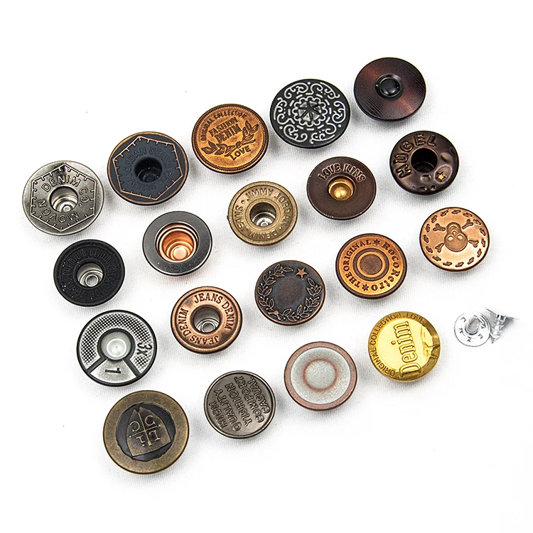High quality Iron metal brass tack jacket mens clothes brand logo jean denim buttons and rivets custom buttons for denim jeans
