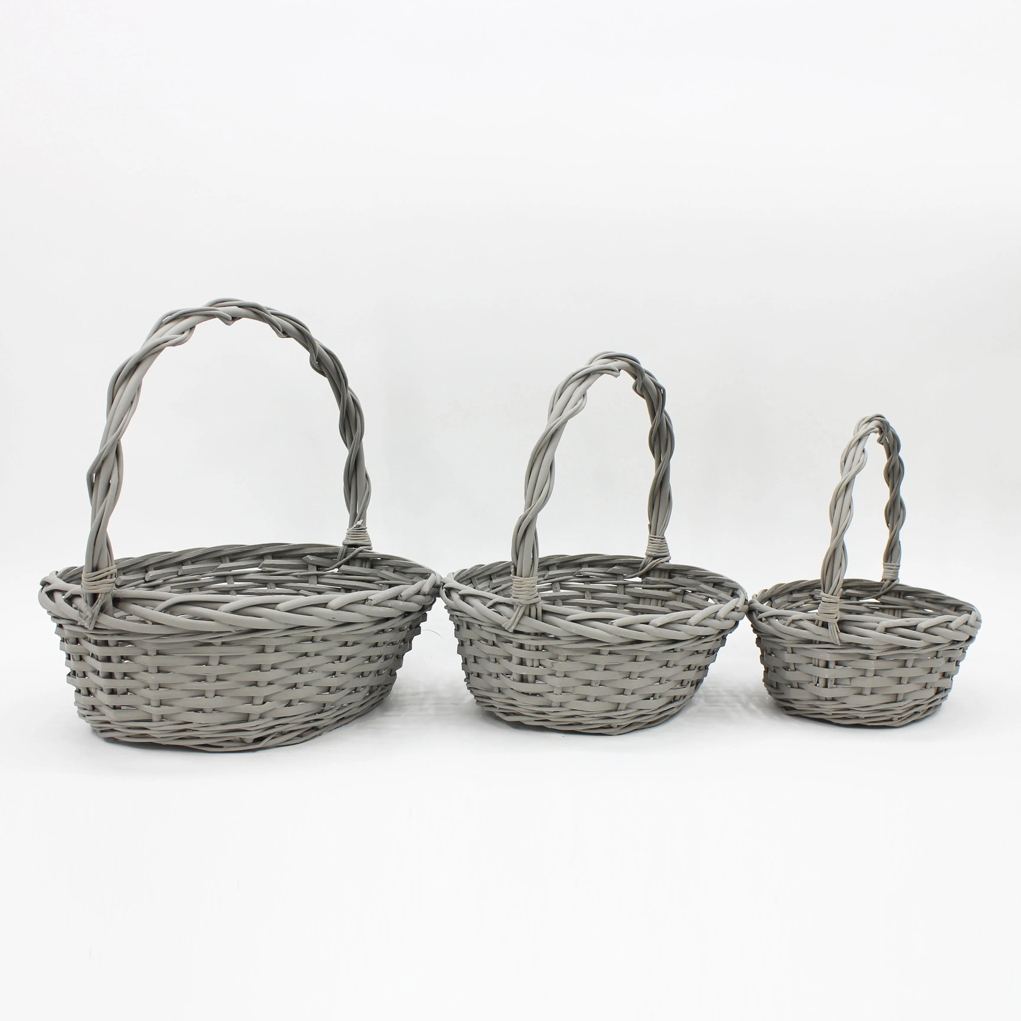 Handmade storage basket made of gray natural willow woven flower basket
