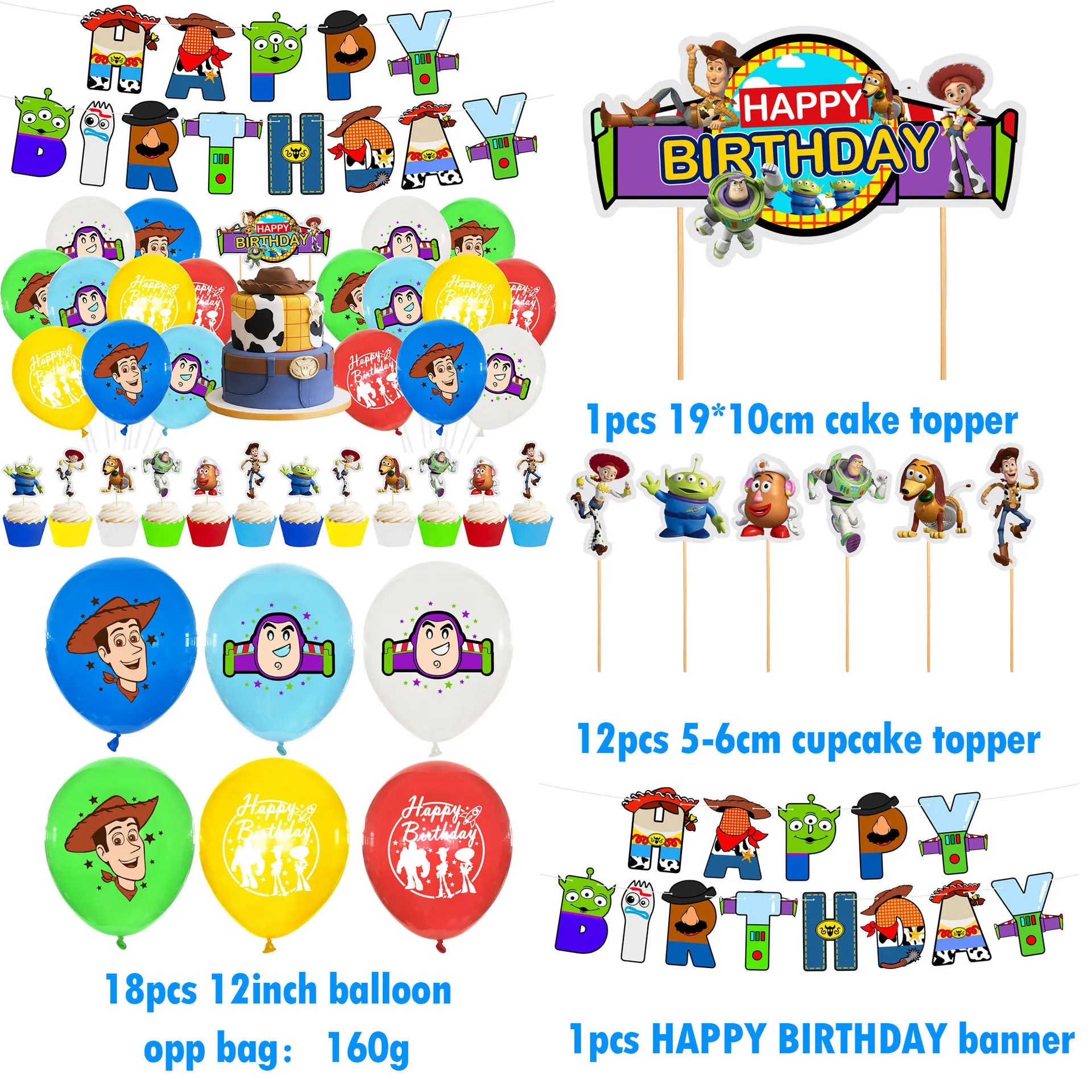 2022Hot Cartoon Toy Story Themed Banner Latex Balloon Set Cake Plugins Happy Birthday Kids Decorate Party Supplies