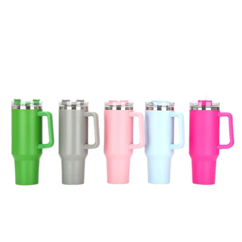 Large Capacity Portable Stainless Steel Car Cup with Handle Double-Layer Vehicle-mounted Vacuum Insulated Straw Cups