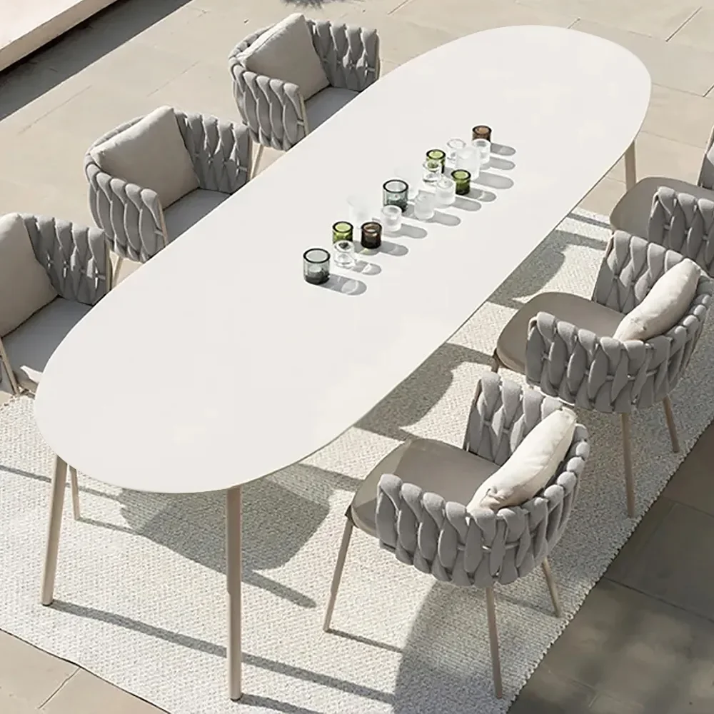 BKX modern style luxury white dining table party Oval patio furniture outdoor dinner table set