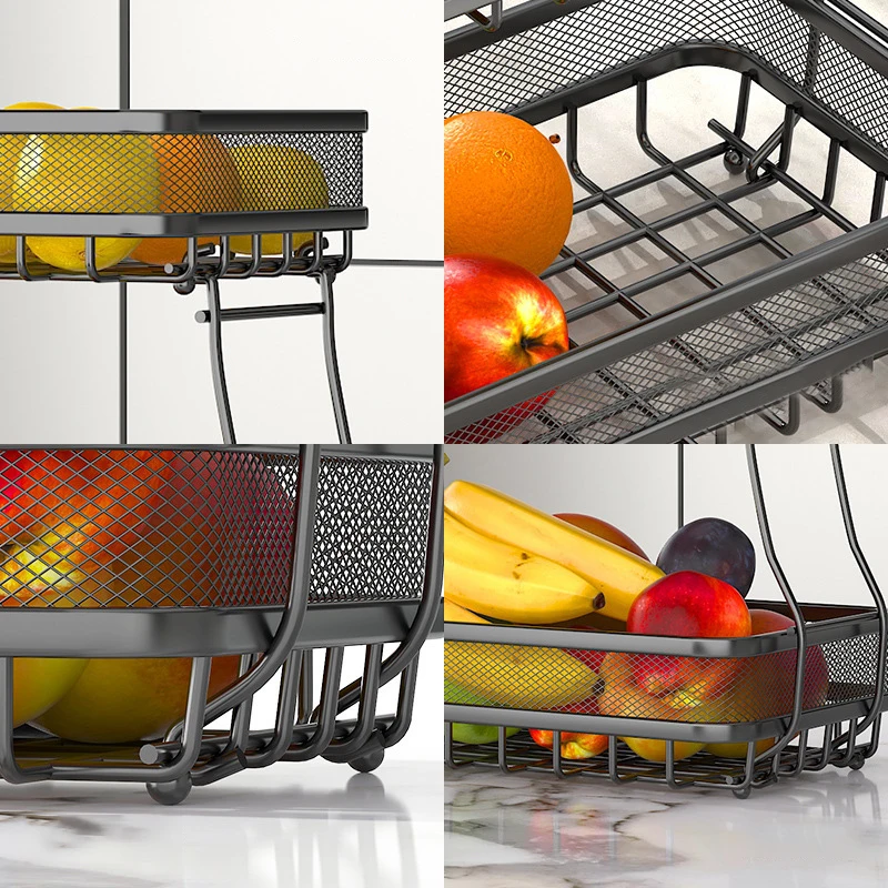 2 Tier Double-layer Square Pull-net Fruit Basket Serving Tray for Kitchen Livingroom Hotel