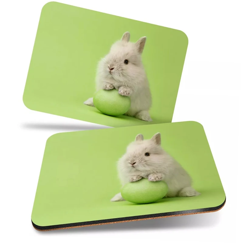 Custom cork crafts color printed cute rabbit sublimation cork backed coasters egg cork coaster for Easter Gift
