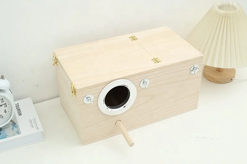 Wholesale Natural Wooden Parrot Bird Cage Breeding Nest Mating Box Bird House for Outside With Perch