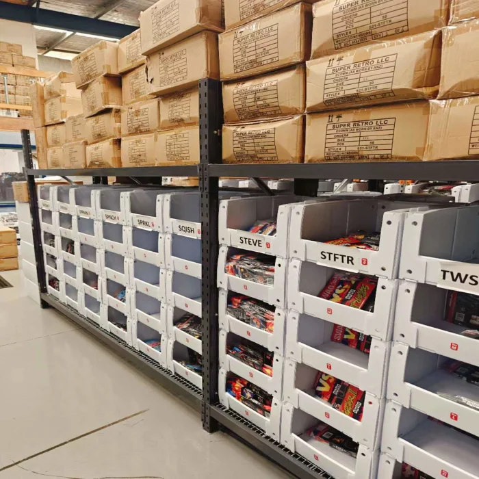 warehouse plastic box stacking bin heavy duty tool components storage stackable wall nesting shelf 3x3 industrial picking