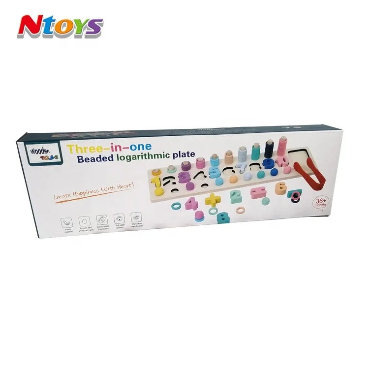 Hot Sale Wooden Educational Toys Three in One Beaded Logarithmic Plate Over 36 Months for Kids