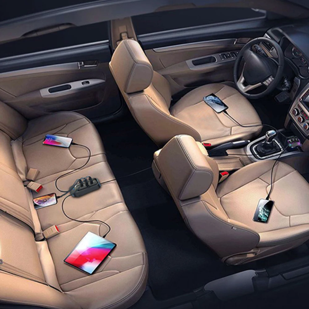 Backseat Multi-port USB Car Charger Transparent Shell Car FM Transmitter Bluetooth Radio Adapter Colorful Light Mp3 Player