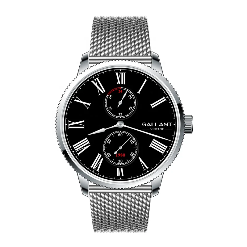classic vintage watch stainless steel bezel japan movt  24hour/60 second function custom logo quartz men wrist watch