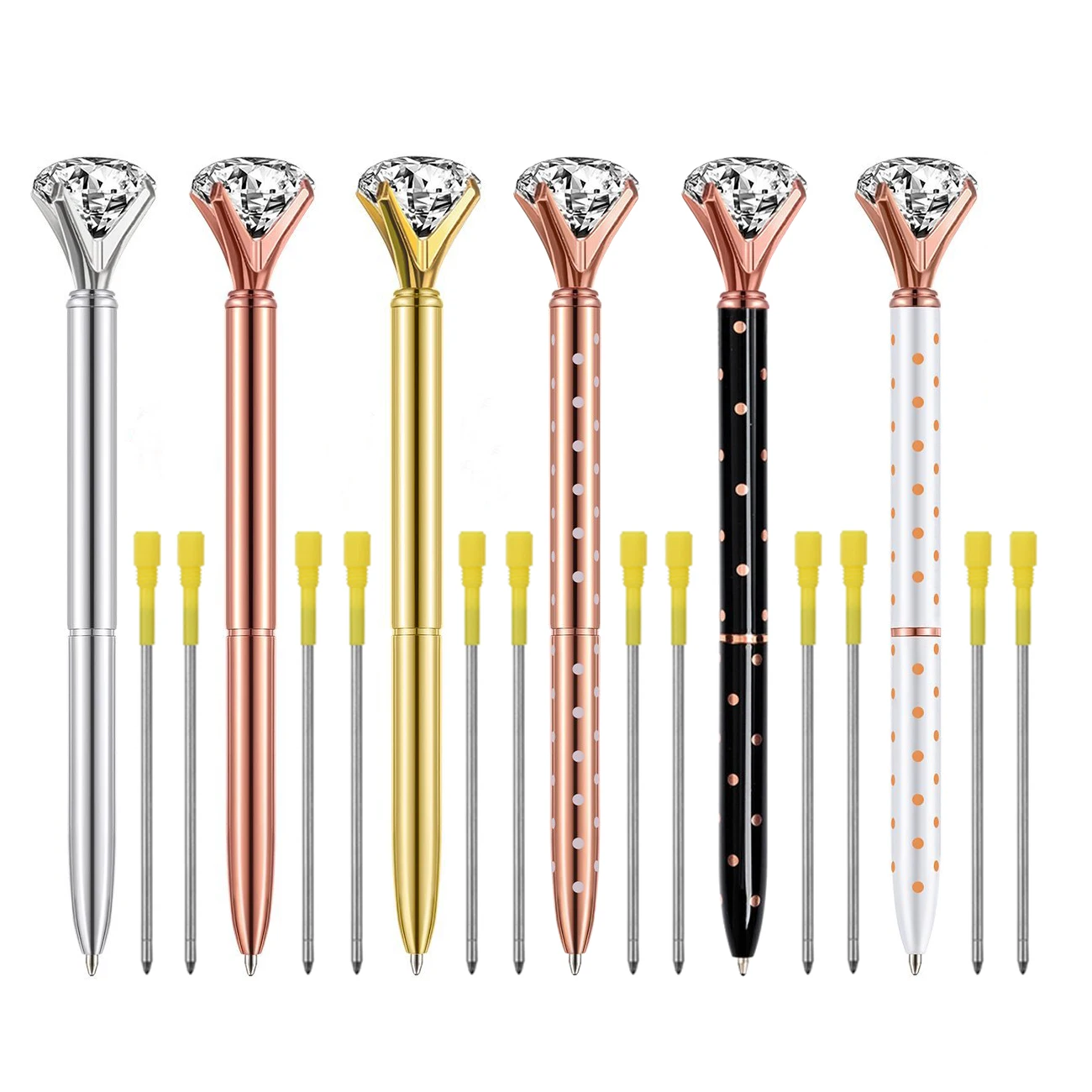 
Metal Creative Rose Gold Writing Refill Diamond Stationery Big Crystal Pens 