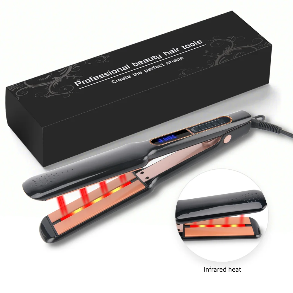 PRITECH LED Display Infrared Steam Professional Flat Iron 2 Inches Wide Ceramic Heat Plate Hair Straightener for all Hair Type