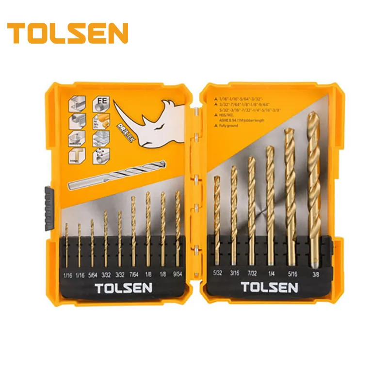 TOLSEN 75100 15pcs Industrial Hss M2 Twist Drill Wood Bit Set For Drill