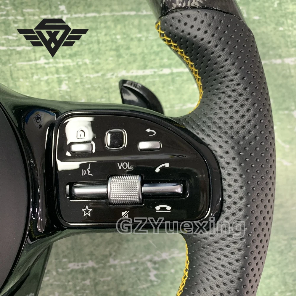 For Mercedes Benz AMG Steering Wheel C CLASS 809 W204 C63 W212 W218 W207 W172 Yellow Stitching Carbon Fiber Steering Wheel ACC