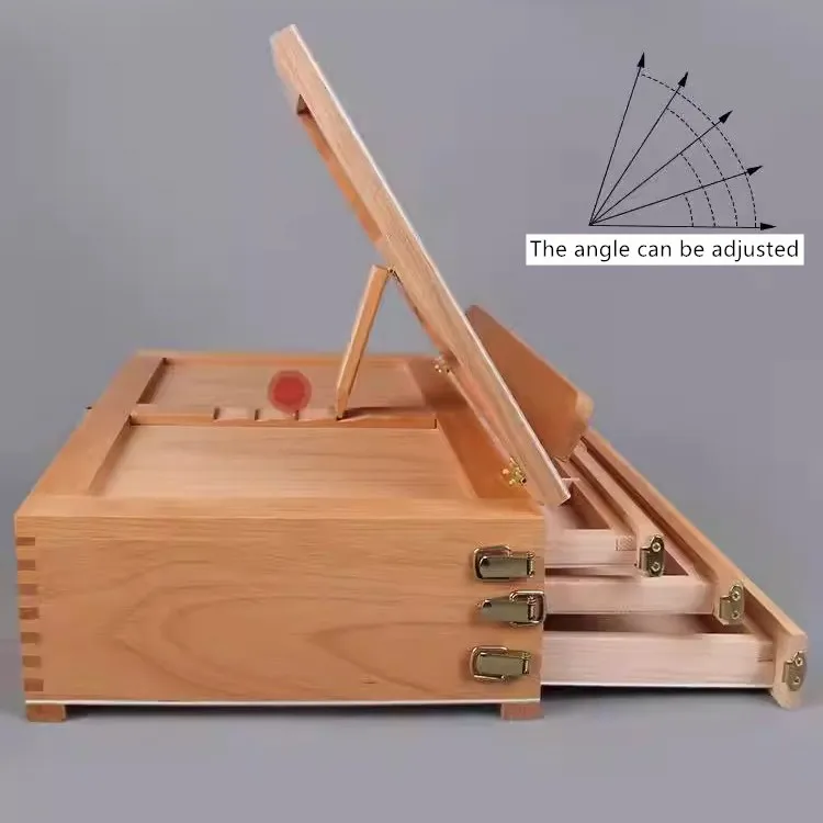 XinyiArt Multi Function Solid Beech Wood Storage Box Easel Adjustable Artist Tabletop Sketch box Easel with 3-Drawer  for Artist