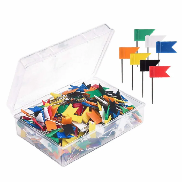 Multicolor Officemate Plastic Flag Map Push Pin 100pc