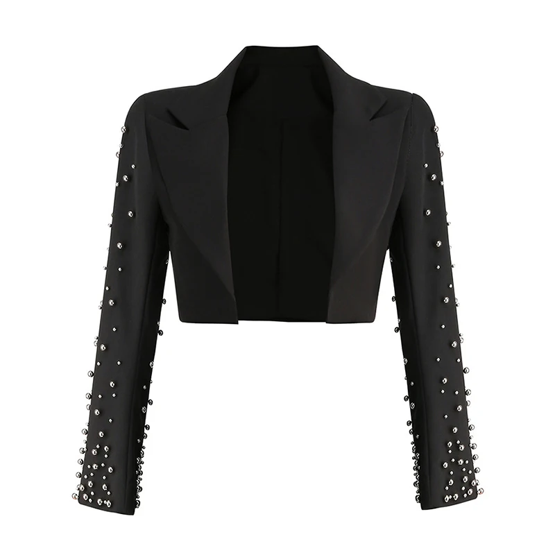TWOTWINSTYLE Spliced Embroidered Flares Notched Collar Long Sleeve Blazers Women Jackets Coat