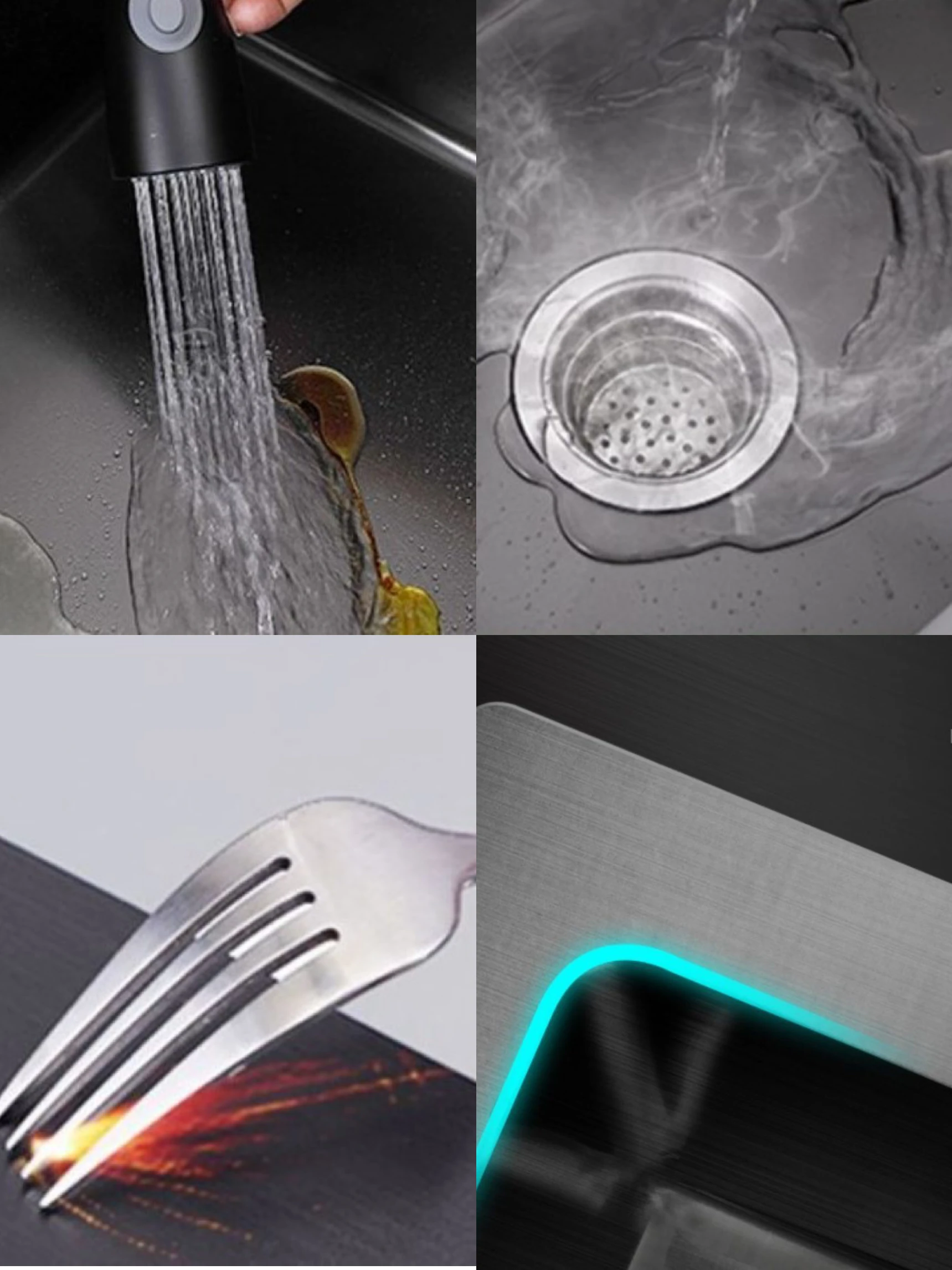 Wholesale Farmhouse Kitchen Mixer Tap Double Bowl Rectangular Stainless Steel Sink Golden Black Hot Cold Water Tap Undermount