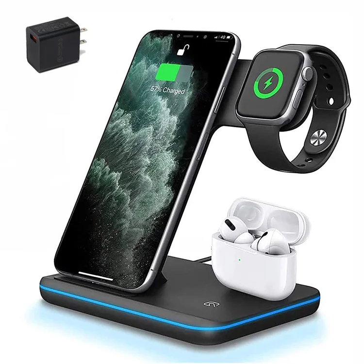 Phone accessories wireless charger, car magnetic 3 in 1 wireless charger with stand, fast QI charging dock