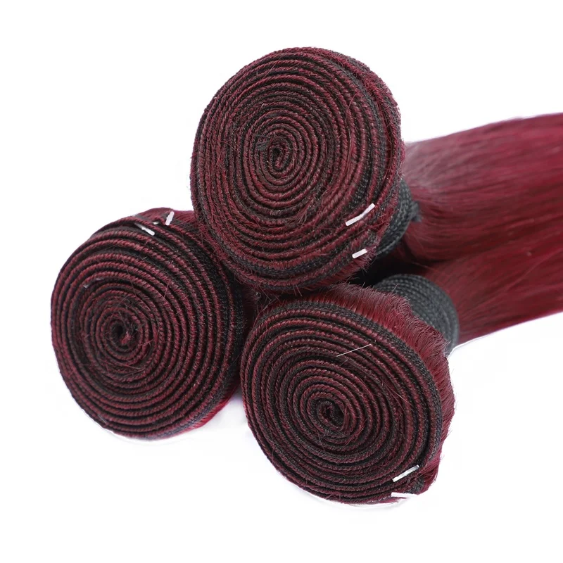 
Mellow Waves Indian Human Hair Silky Straight 99J Ombre Color Human Hair Bundles Virgin Remy Red Wine Human Weaving Extension 