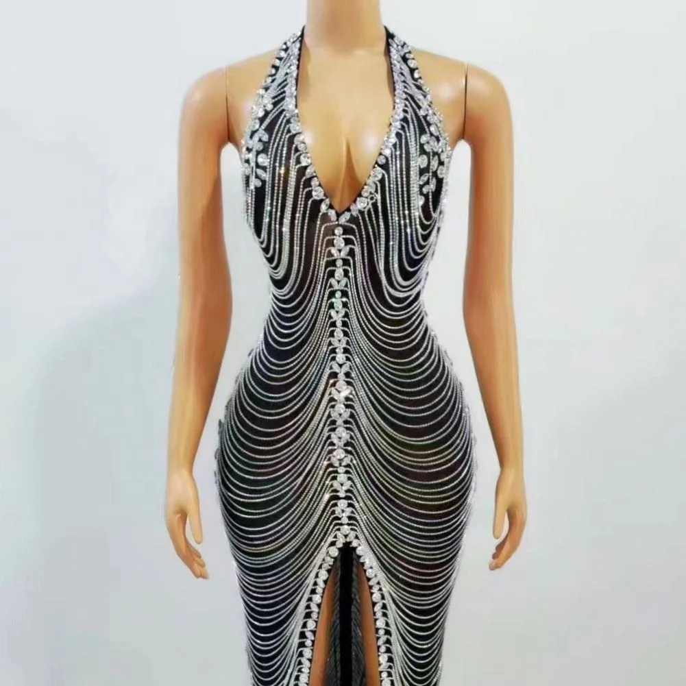 Crystal Diamond Luxury Dress Luxury Clothes For Women Heavy Beaded Evening Dresses Sexy