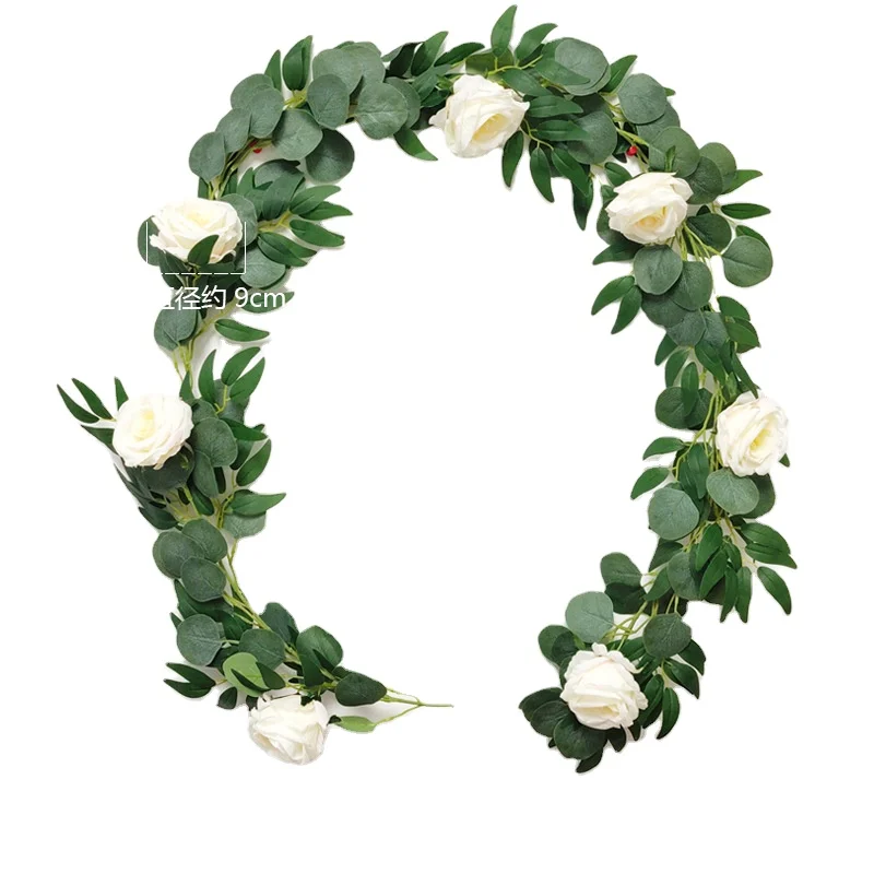 Artificial Eucalyptus Garland with White Roses artificial flower table runner
