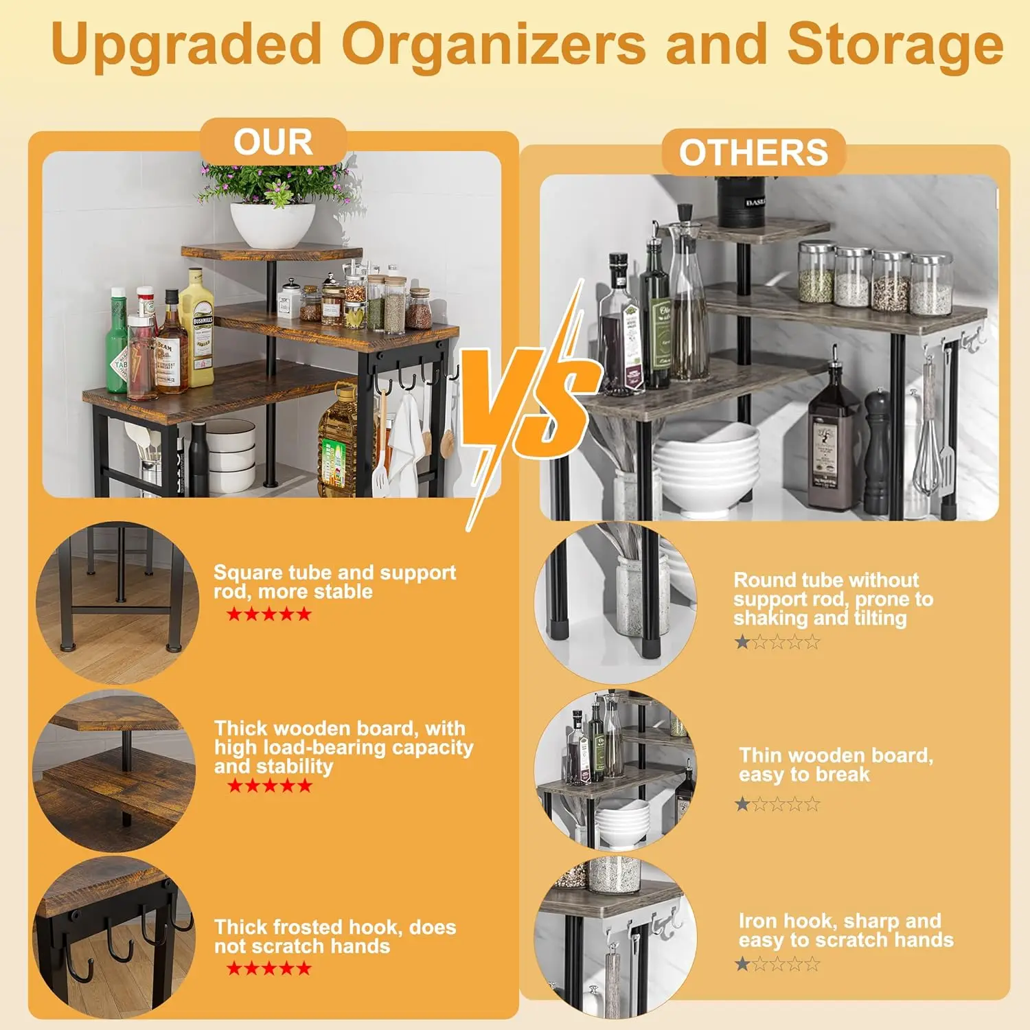 Трехуровневый подвижный коричневый кухонный столешница-органайзер с крючками для хранения книг специй журнальный столик туалетный кухни ванной комнаты