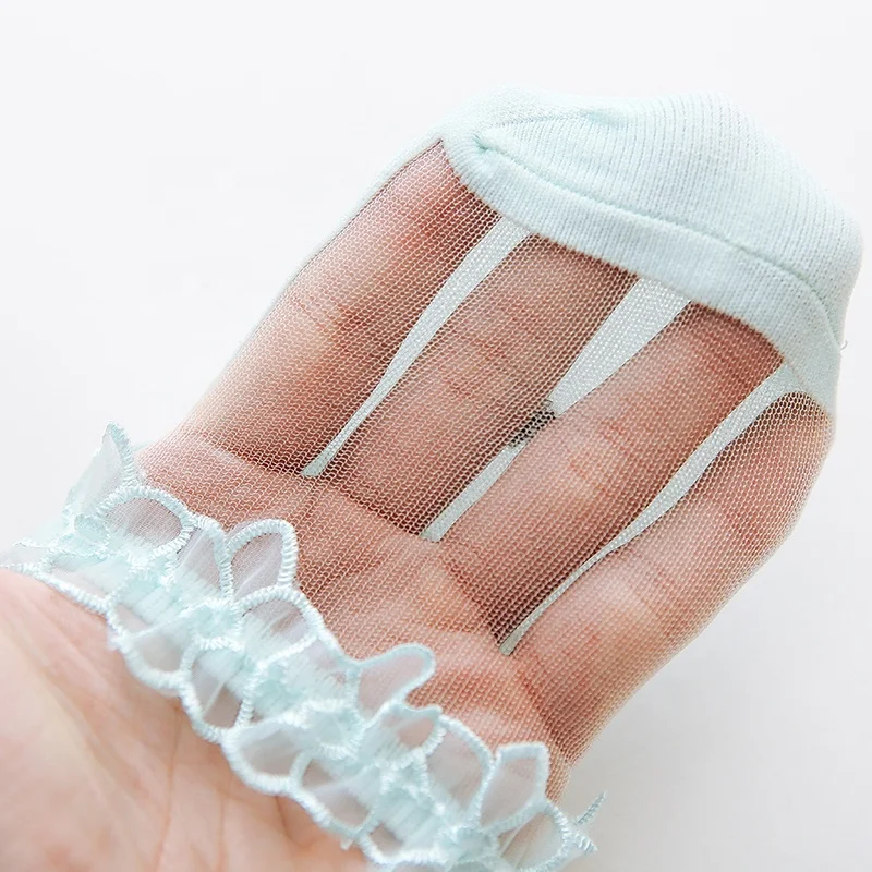 
New Arrivals Spring Summer Baby Girls Lace Ultra-Thin Mesh Crystal Socks Cotton Boat Socks Invisible Socks 
