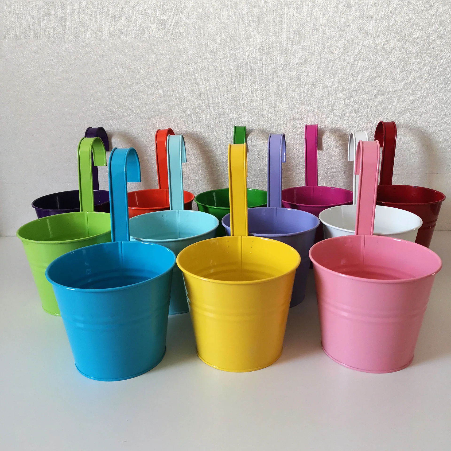 Gardening outdoor iron bucket balcony hanging hook flower pots colorful indoor flower pots&planters smart mini vases decor home