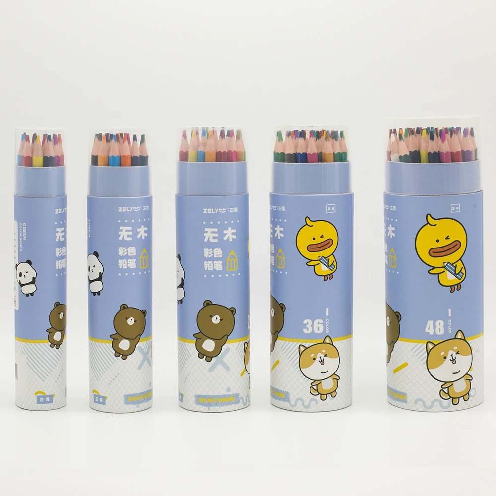 Высококачественные деревянные карандаши 12 цветов, Набор цветных карандашей на заказ с мультяшной круглой коробкой цветных карандашей в качестве подарка для детей