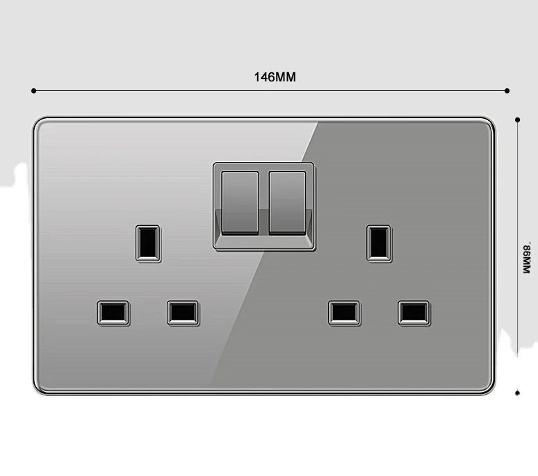 Wall Hong Kong Australia version 13a English socket with USB socket British standard light grey tempered glass panel