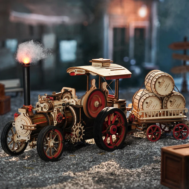 Robotime Rokr LKA01 Kids Educational Toys DIY Handmade Assembled Wooden Steam Engine 3D Puzzles
