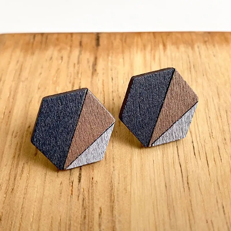 Hexagon Geometry Wooden Brief Style Vintage Bohemian Resort Ethnic Style Wood Hoop Earrings Stud Earrings