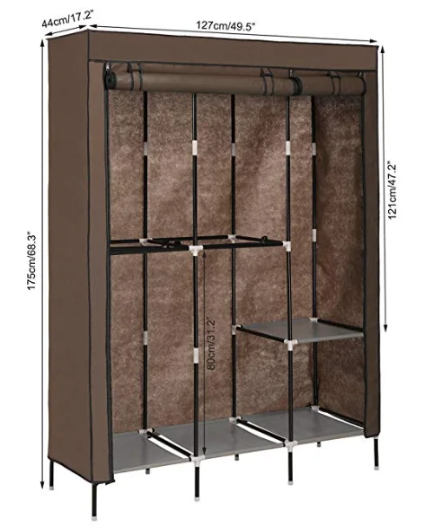 
Wardrobe Closets Portable Clothes Closet Non-Woven Fabric Storage Organizer Rolling Door Cloth Storage Shelf with 5 Hanging Rack 