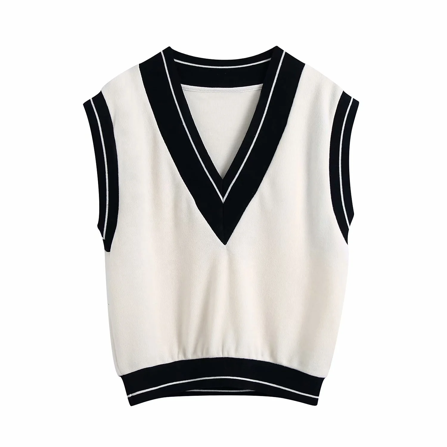 
women knitwear women designer sweater vest ribbed knit shrug patchwork knitted sweater vest cardigan 