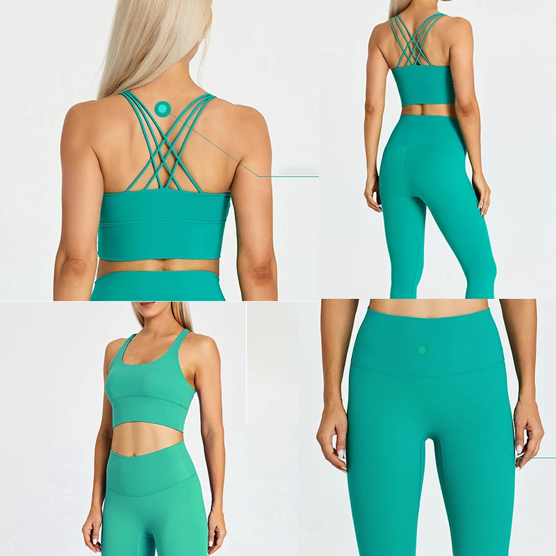 LQ8639 Women Cross Back Yoga Sets Wholesale Athletic Wear Sports Bras Leggings Gym Fitness Sets woman gym clothes