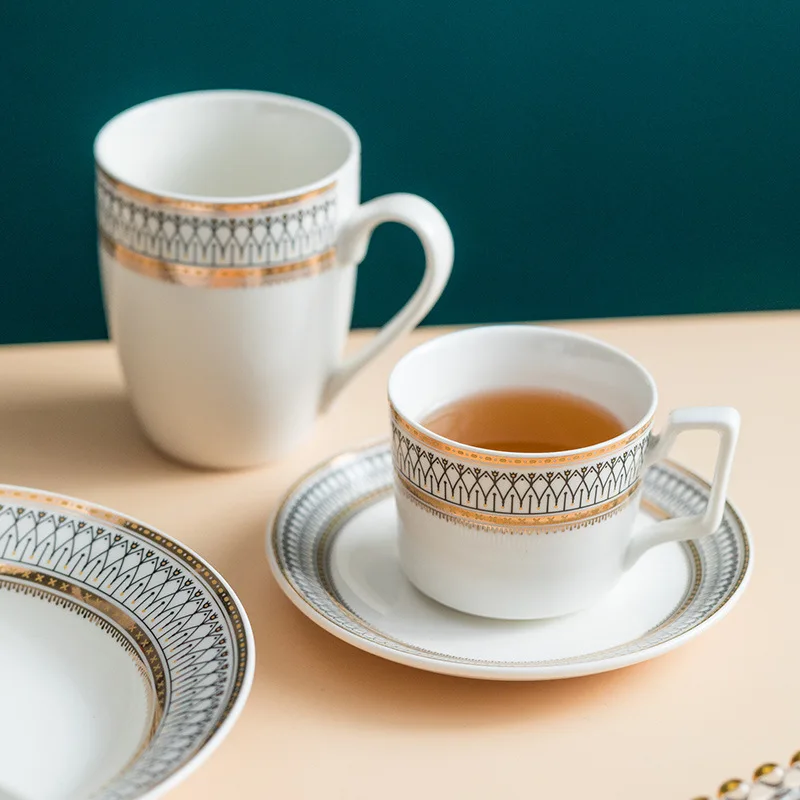 Nordic Style Luxury Ceramic Dinnerware Set Wedding Western Small Plate and Cup Soup and Coffee Utensil Dishwasher Safe