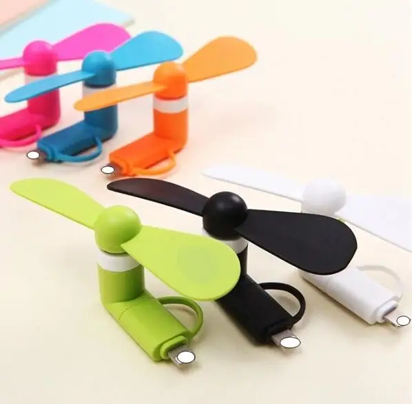 Портативный USB мини-вентилятор 2 в 1 из пластика, рекламный подарок, охлаждающий вентилятор для iPhone, Android