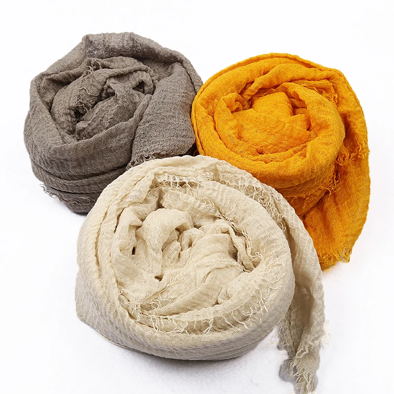 Top Quality Vintage Thirty Five Colors Cotton Fade Edge Spring Decorated Crinkle Ladies Shawls