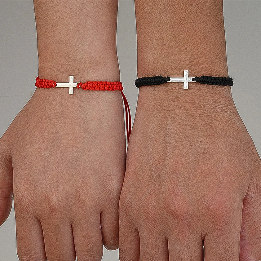 New Student Couple Faiths Jewelry Handmade Braided Hand Rope High Quality Stainless Steel Cross Bracelet Gifts for Women Men