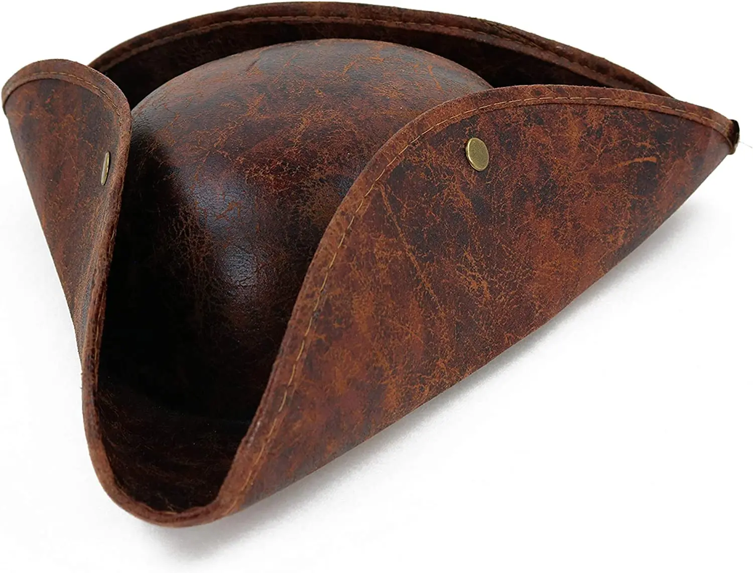 Faux Leather Pirate Hat Brown Distressed Colonial Style Tricorn Hats
