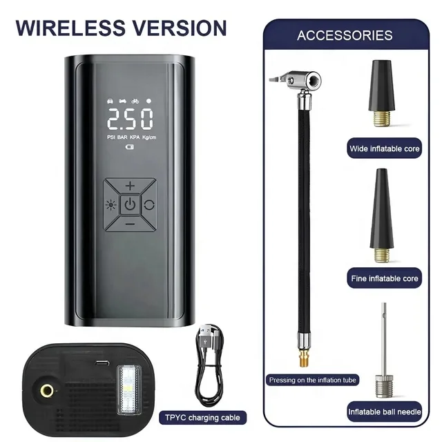 Wireless Style Electric Air Pump 6000mAh 150PSI Digital Screen Tyre Inflator For Car Motorcycle Bicycle Ball