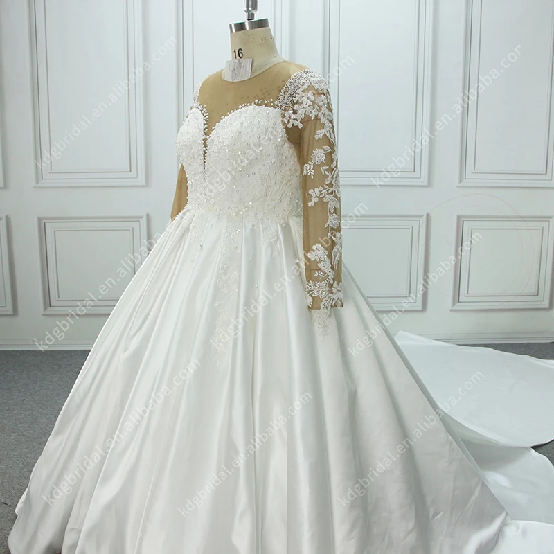 KDG Plus Size Design and Big Tail Chapel Train Hepben Luxurious Long-Sleeved Beading Off-Shoulder Lace Africa Wedding Dress Gown