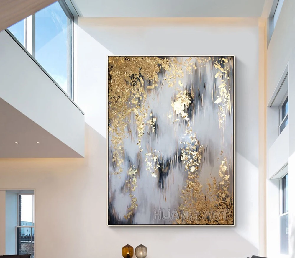 New Arrival Europe Artist Hand-painted Modern Abstract Oil Painting On Canvas Gold Foil Abstract Oil Picture For Wall Decoration