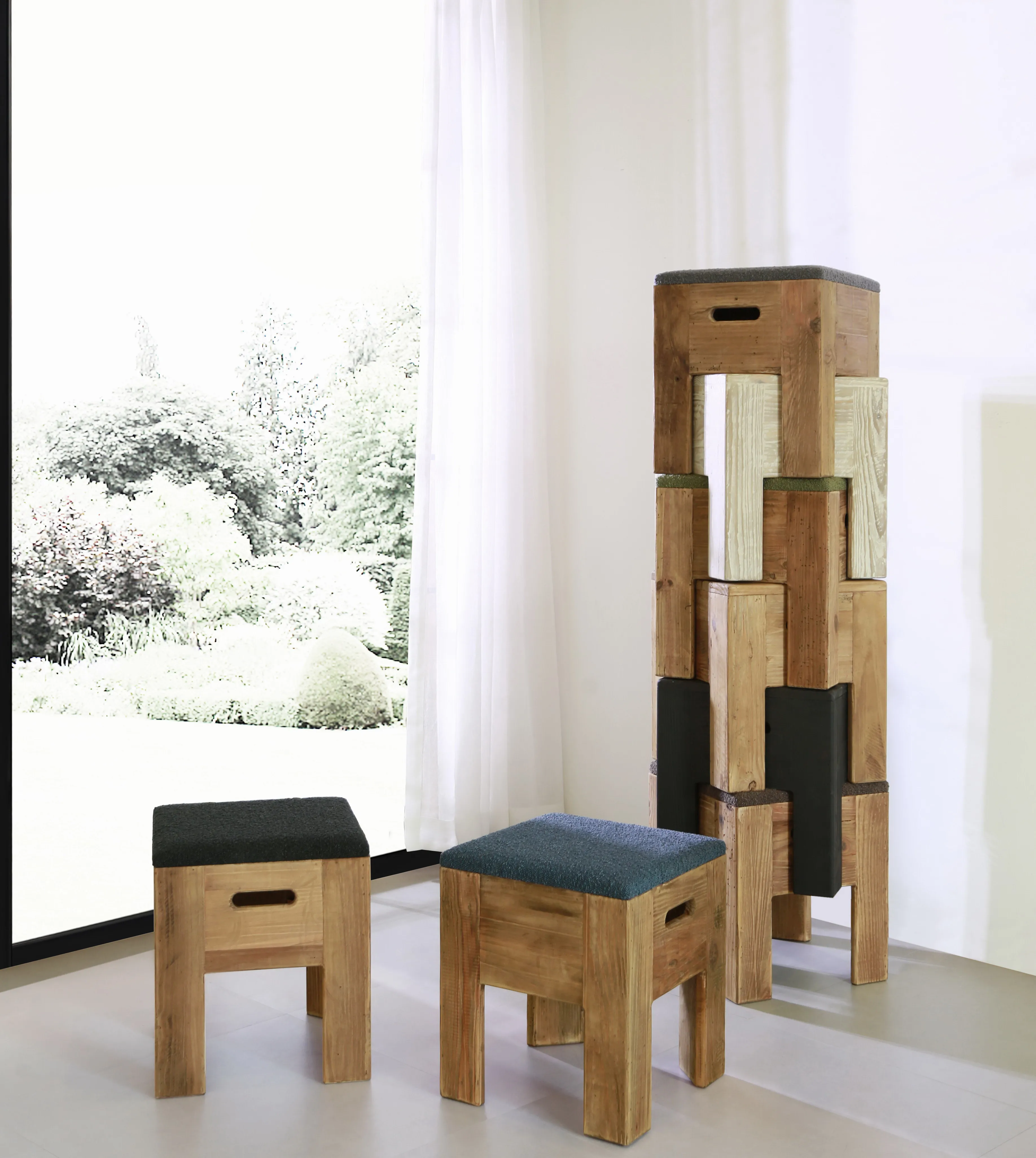 wooden stool that can be stacked  square small wood bench