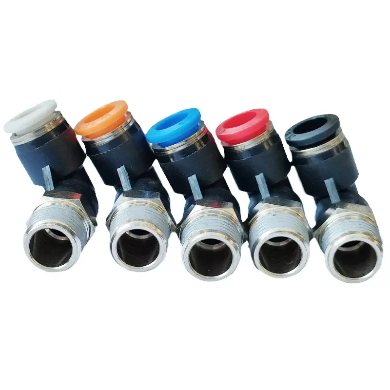 External thread 1/4, 3/8, 1/8 push on connection single contact elbow pipe fittings
