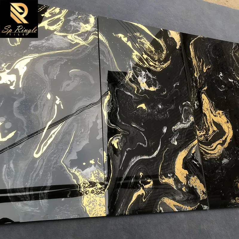 600x1200 black gold vein design bathroom mirror tiles for decoration custom decorative tiles for wall