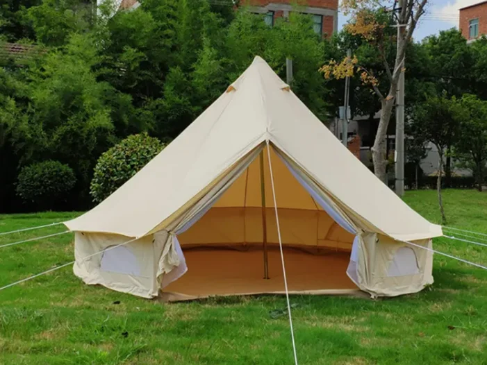 Bell Oxford Fabric Yurt Mongolian Family Camping Tent 4 Person Large Space Iron Straight Pole Chimney