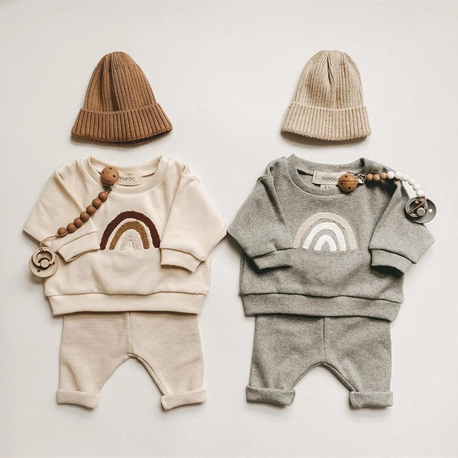 Spring Organic Cotton Children Toddlers Sweatshirt Pants Kids Clothes Sports Suit Kids Baby Girl Clothing Sets For 1 Year Old