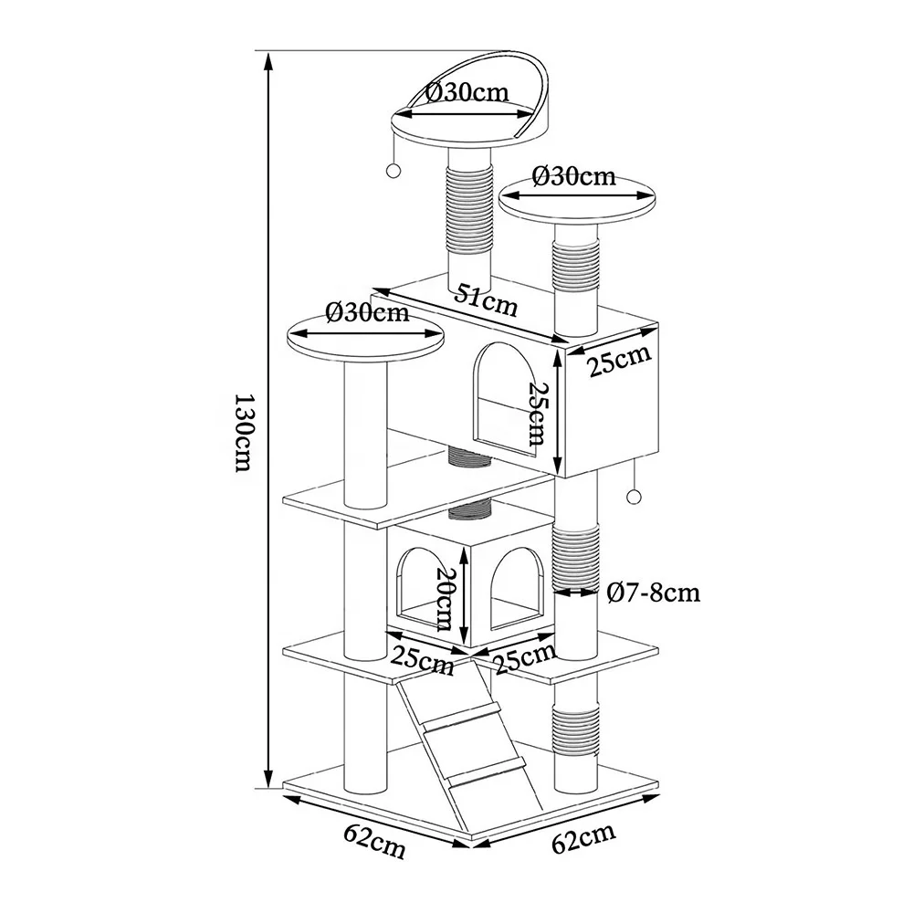 Multi Color Easy Assemble Flake Board  Wooden Cat Tree Cat Cage Cat Scratcher House With Post Condos